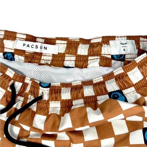 PacSun Blue and Brown Retro Swim Trunks Size Small - Picture 4 of 10